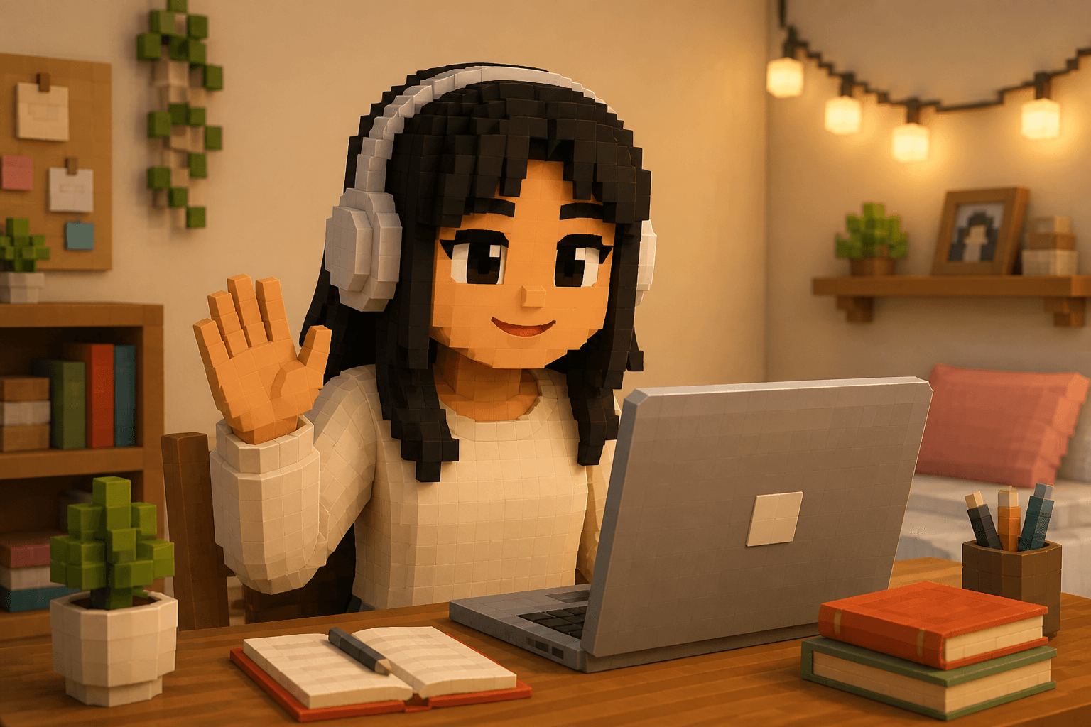 Student on a community video call